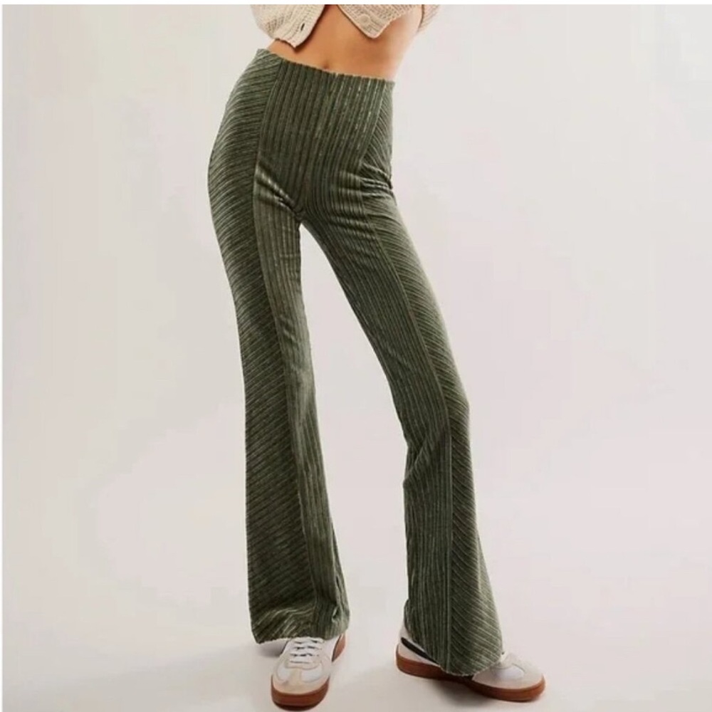 Free People Green Velvet Flare Pants